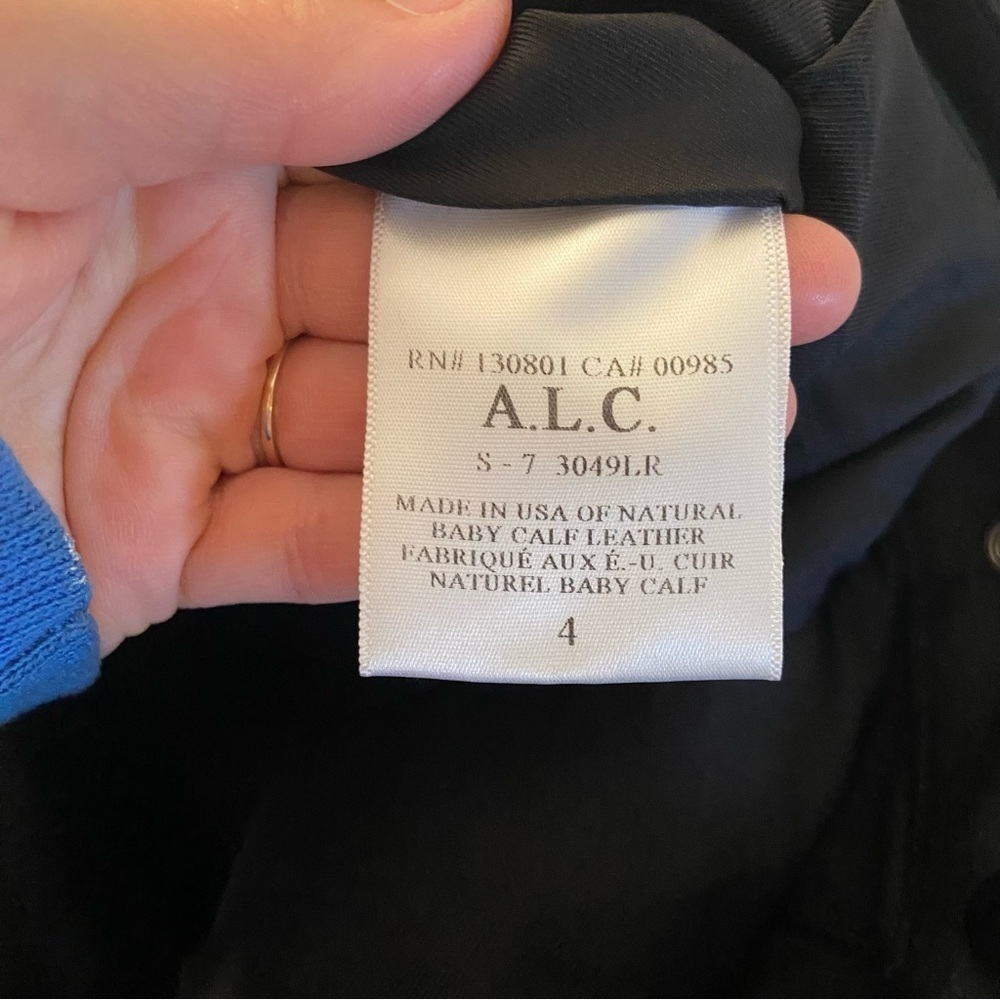 A.L.C. Black Calf Leather Skirt Moto Mini Skirt , Zip Pockets, Lined Size 4 - Picture 6 of 8